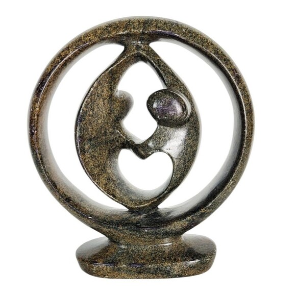 VTG 70s "Circle Of Love" Heart Couple Love Hand Carved Stone Sculpture Signed - Picture 9 of 11